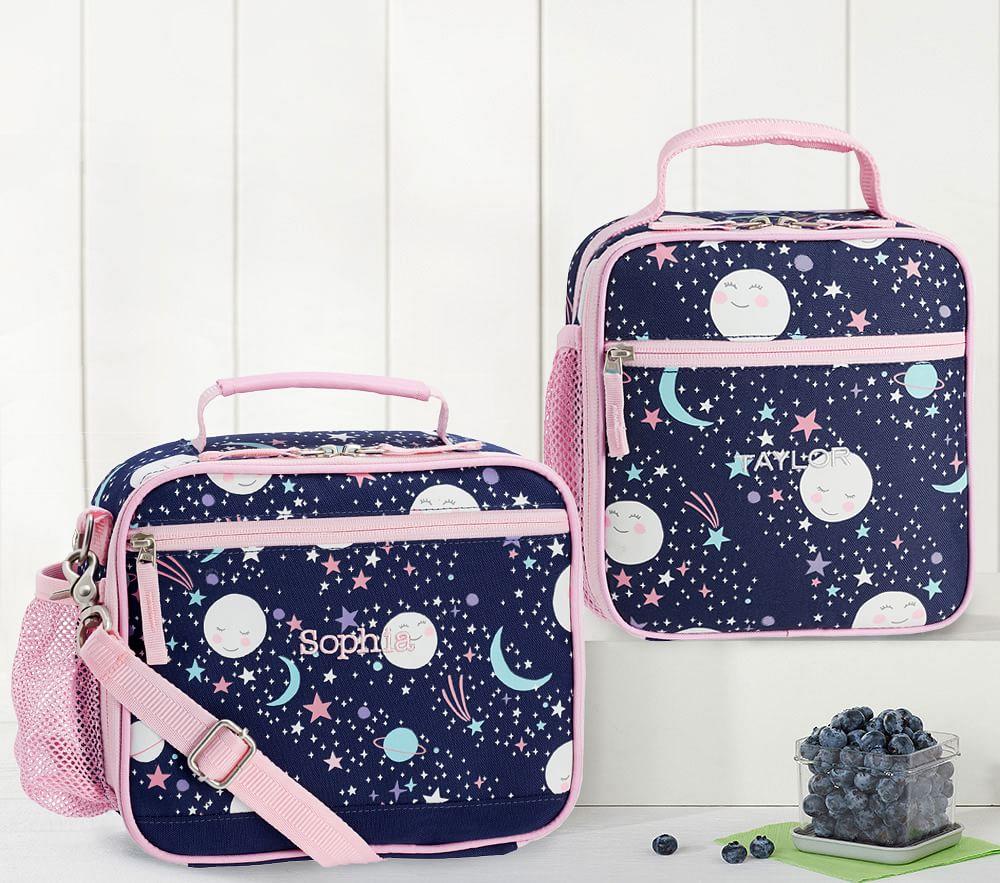 Mackenzie Pink Navy Glow-in-the-Dark Moons Lunch Bags